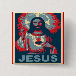 Badge Carré 5 Cm Bouton de Jésus (style d'Obama)