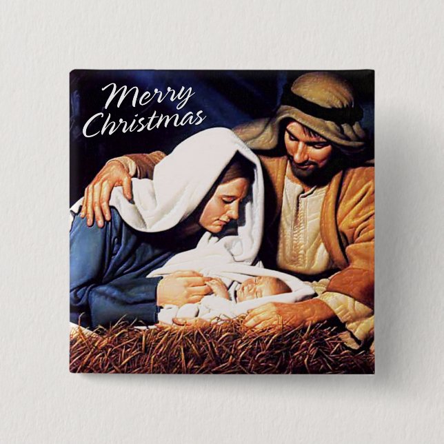 Badge Carré 5 Cm Bouton de Joyeux Noël (Devant)