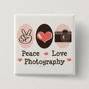 Badge Carré 5 Cm Bouton de la caméra Peace Love