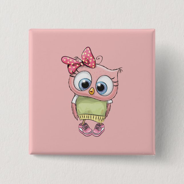 Badge Carré 5 Cm Bouton de la chouette (Devant)
