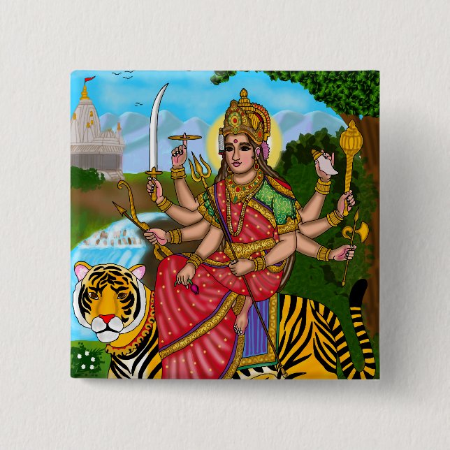 Badge Carré 5 Cm Bouton de la déesse Durga (Devant)