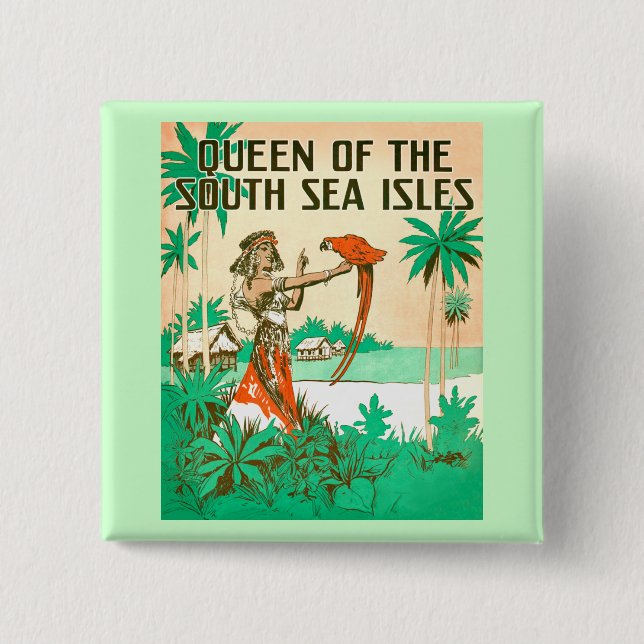 Badge Carré 5 Cm Bouton de la Reine de mer du sud (Devant)