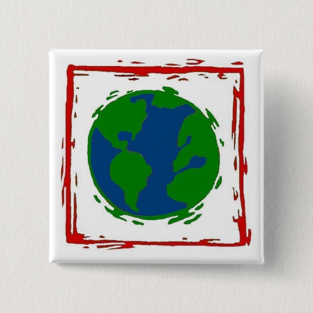 Badge Carré 5 Cm "Bouton de la terre" (Devant)