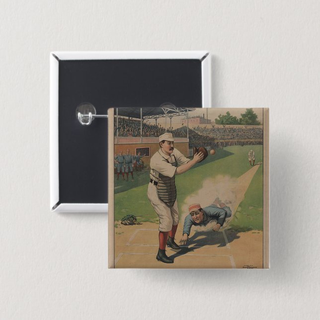 Badge Carré 5 Cm Bouton de l'affiche de baseball (Devant & derrière)