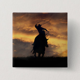 Badge Carré 5 Cm Bouton de l'aire de rotation du cowboy