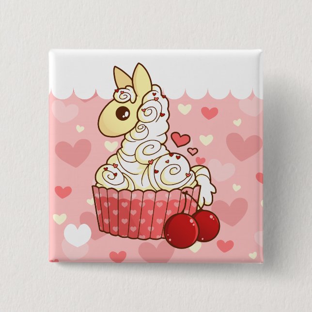 Badge Carré 5 Cm Bouton de lama de petit gâteau (Devant)