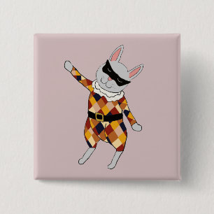 Badge Carré 5 Cm Bouton de lapin de harlequin de danse