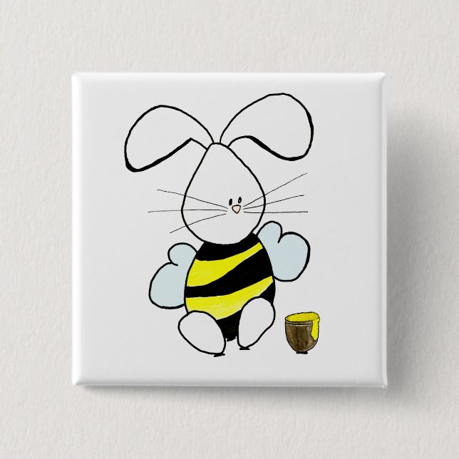 Badge Carré 5 Cm Bouton de lapin de miel (Devant)