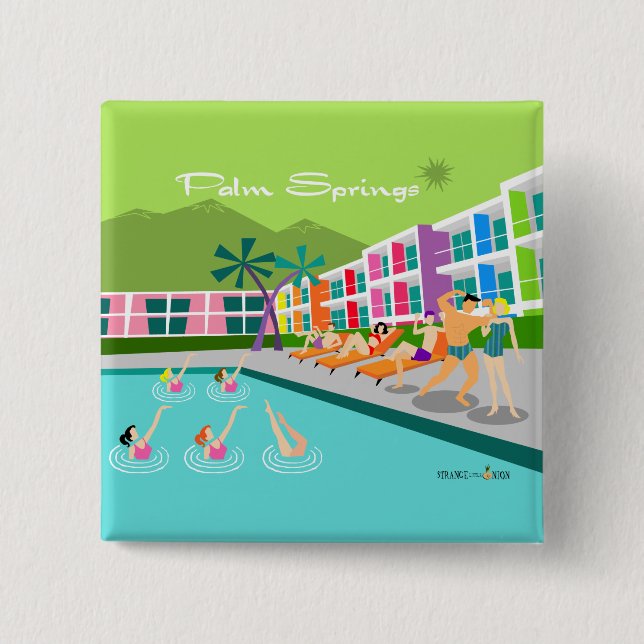 Badge Carré 5 Cm Bouton de l'hôtel Retro Palm Springs (Devant)