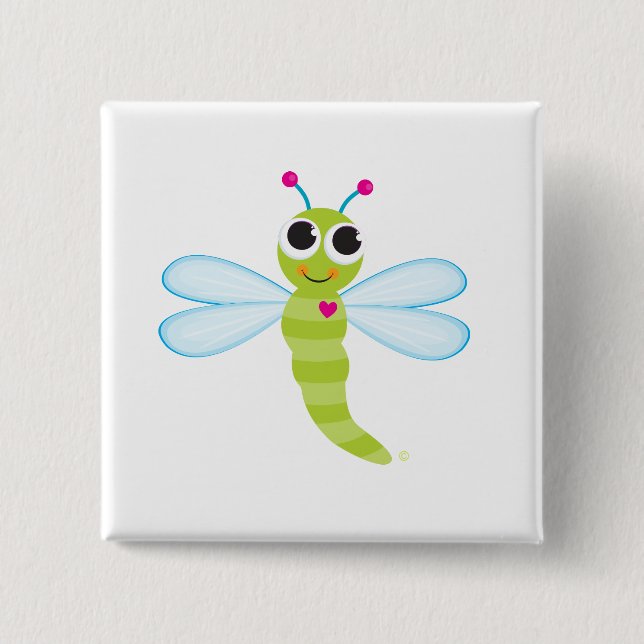 Badge Carré 5 Cm Bouton de libellule (Devant)