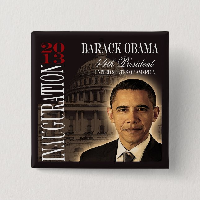 Badge Carré 5 Cm Bouton de l'inauguration 2013 d'Obama (Devant)