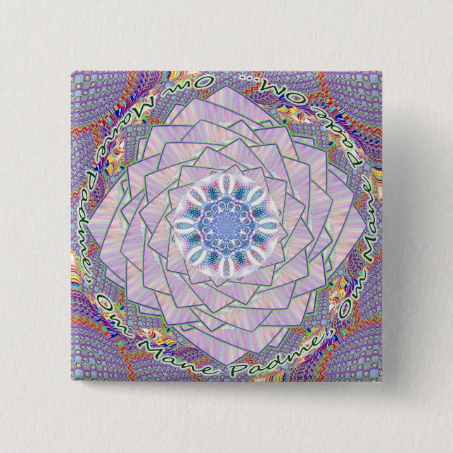 Badge Carré 5 Cm Bouton de Lotus de roue d'OM Dharma (Devant)