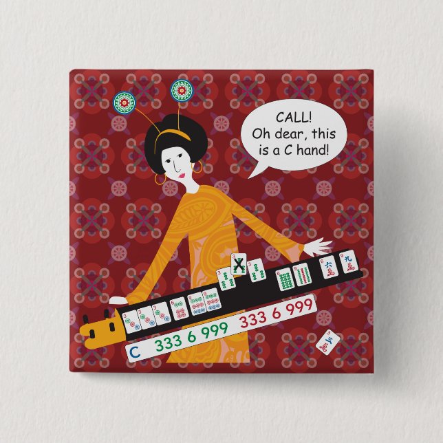 Badge Carré 5 Cm Bouton de main C de Mah Jongg (Devant)