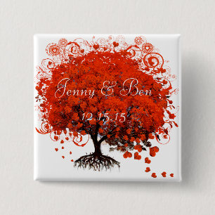 Badge Carré 5 Cm Bouton de mariage de l'arbre rouge