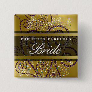 Badge Carré 5 Cm Bouton de mariage d'or de spirales de pourpre de