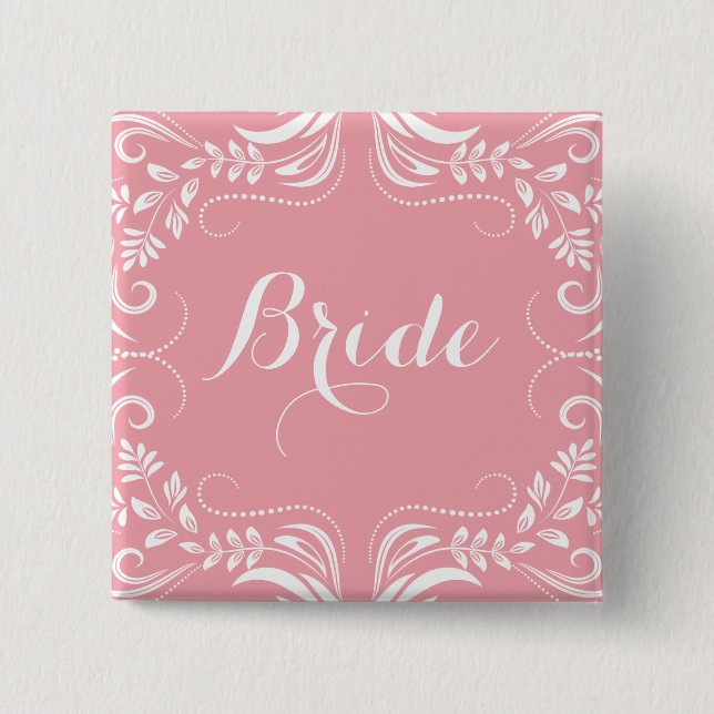 Badge Carré 5 Cm Bouton de mariée à cadre rose blanc et pastel (Devant)
