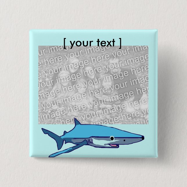 Badge Carré 5 Cm Bouton de modèle de requin bleu (Devant)