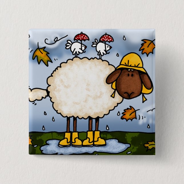 Badge Carré 5 Cm bouton de moutons d'automne (Devant)