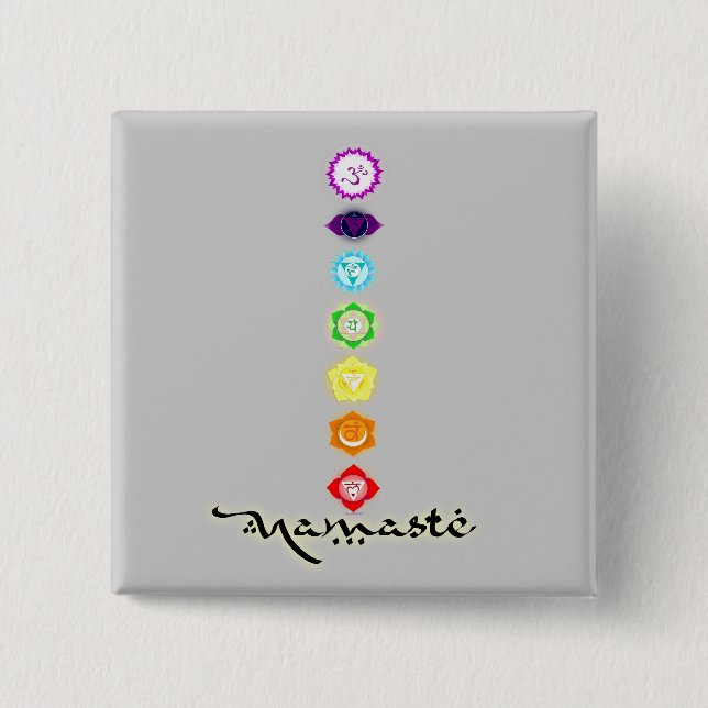 Badge Carré 5 Cm Bouton de Namaste Chakras (Devant)