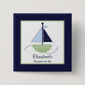 Badge Carré 5 Cm Bouton de Nametag Little Trendy Sailboat (Vert/Ble