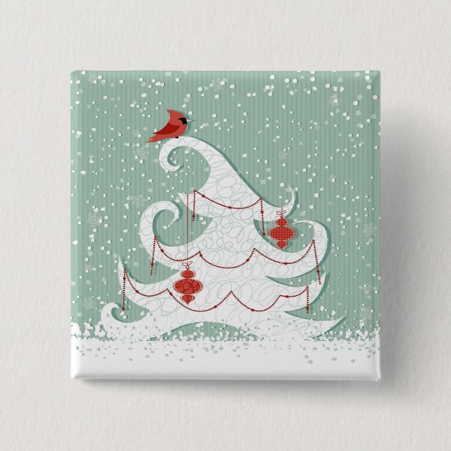 Badge Carré 5 Cm Bouton de Noël blanc (Devant)
