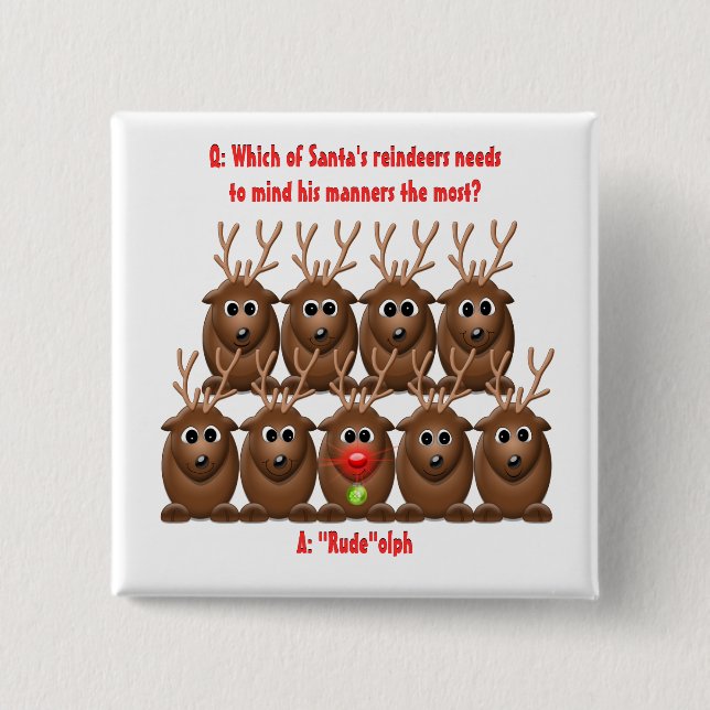 Badge Carré 5 Cm Bouton de Noël de père Noël Reindeer (Devant)