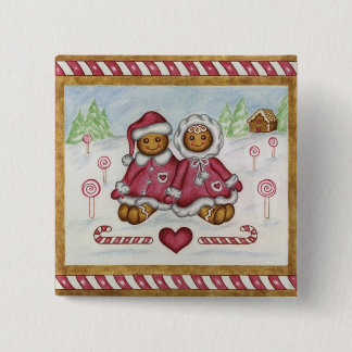 Badge Carré 5 Cm Bouton de Noël Garçon et Fille en Pain d'Épice