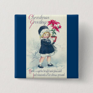 Badge Carré 5 Cm Bouton de Noël Victorian Girl Vintage bleu