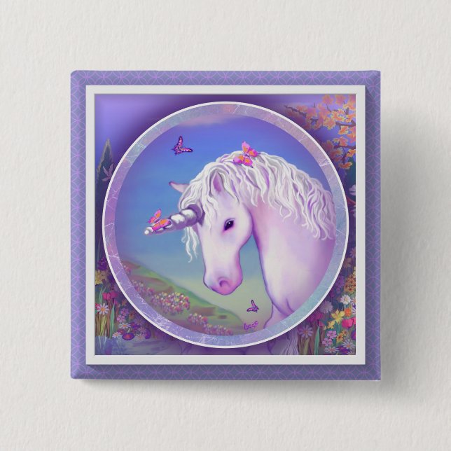 Badge Carré 5 Cm Bouton de paradis violet (Devant)