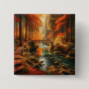 Badge Carré 5 Cm Bouton de paysage d'automne
