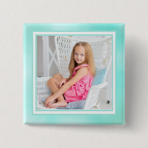 Badge Carré 5 Cm Bouton de photo de enfant au teal aquarelle mignon
