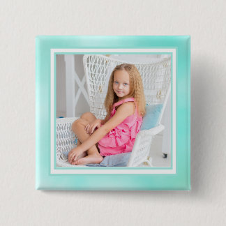 Badge Carré 5 Cm Bouton de photo de enfant au teal aquarelle mignon
