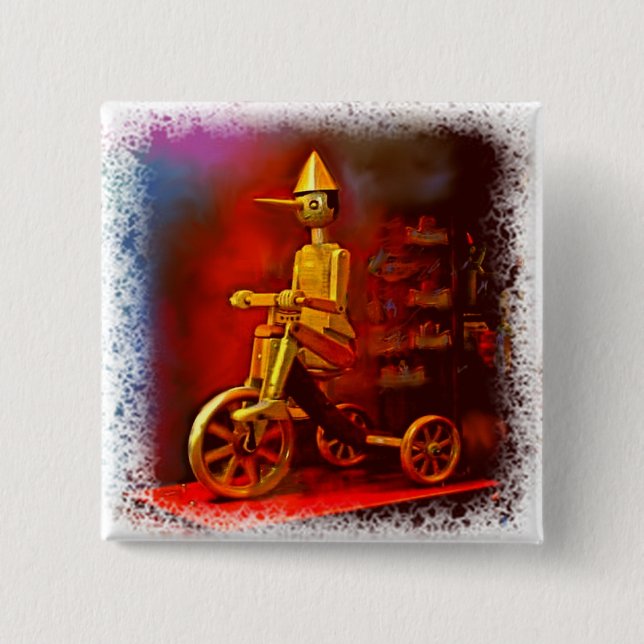 Badge Carré 5 Cm Bouton de Pinocchio (Devant)