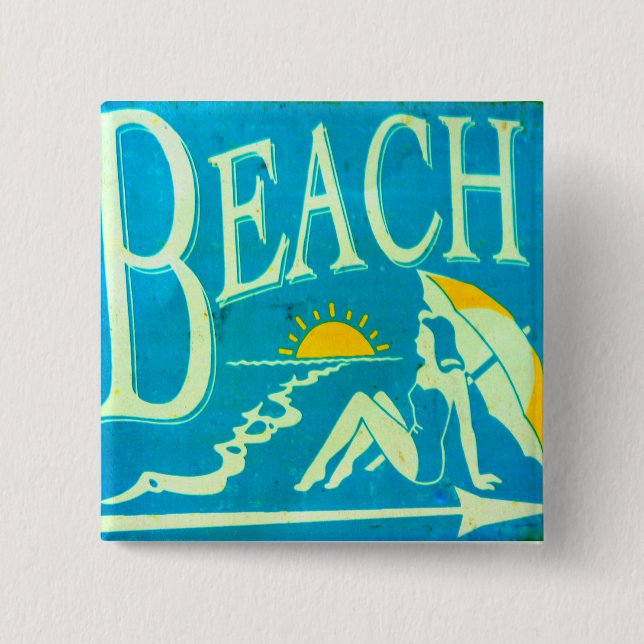 Badge Carré 5 Cm bouton de plage bleu (Devant)