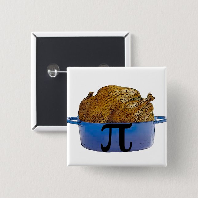 Badge Carré 5 Cm Bouton de Pot de Poulet Pi (Devant & derrière)