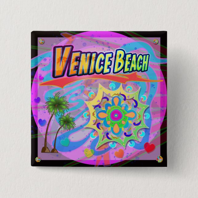 Badge Carré 5 Cm Bouton de Progrès Véritable de Venice Beach (Devant)