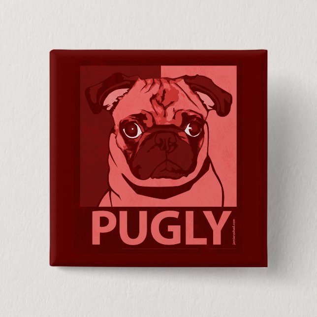 Badge Carré 5 Cm Bouton de Pugly (Devant)