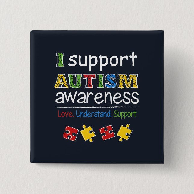 Badge Carré 5 Cm Bouton de puzzles de Sensibilisation sur l'autisme (Devant)