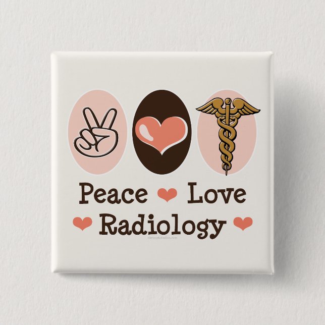 Badge Carré 5 Cm Bouton de radiologie d'amour de paix (Devant)