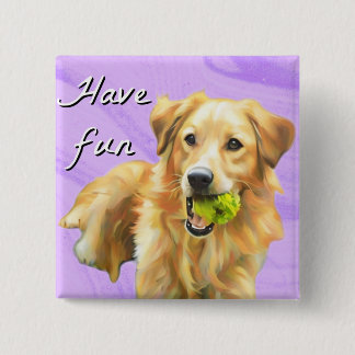 Badge Carré 5 Cm Bouton de retriever doré pour s'amuser
