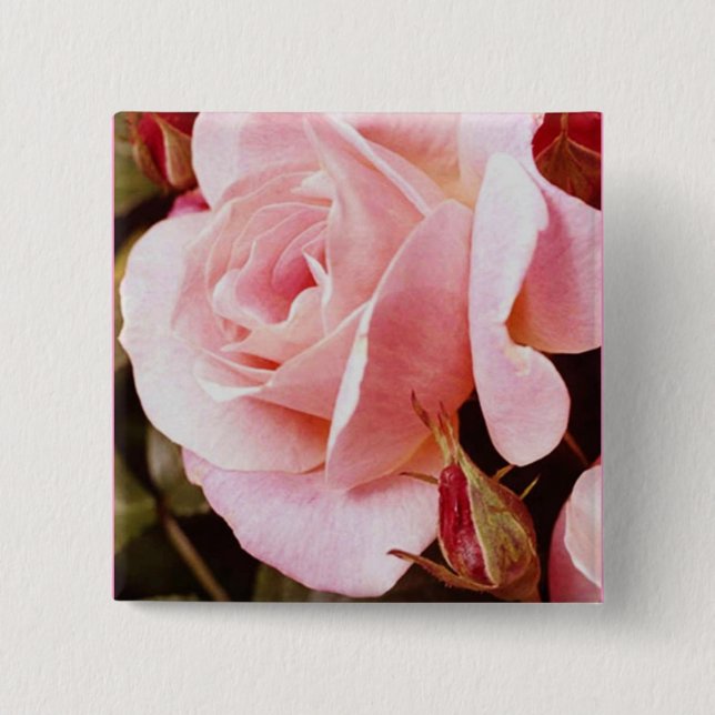 Badge Carré 5 Cm Bouton de rose de rose (Devant)