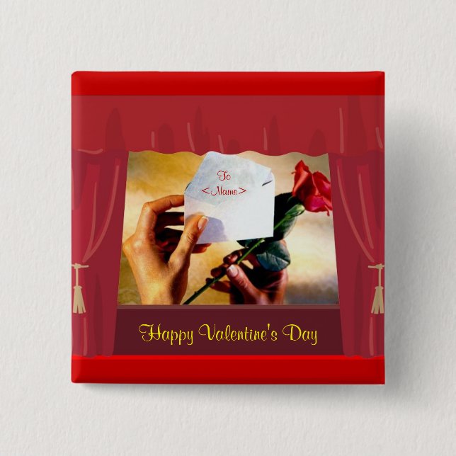 Badge Carré 5 Cm Bouton de Saint Valentin (Devant)