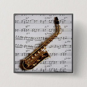 Badge Carré 5 Cm Bouton de saxophone de jazz