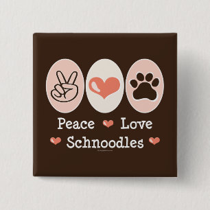Badge Carré 5 Cm Bouton de Schnoodles d'amour de paix