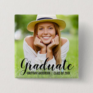 Badge Carré 5 Cm Bouton de script photo de graduation moderne noir