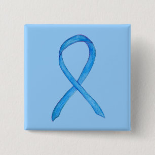 Badge Carré 5 Cm Bouton de sensibilisation bleu clair Ruban personn