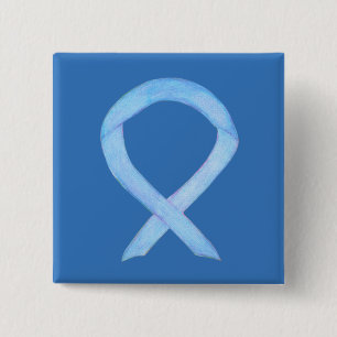 Badge Carré 5 Cm Bouton de sensibilisation bleu clair Ruban personn