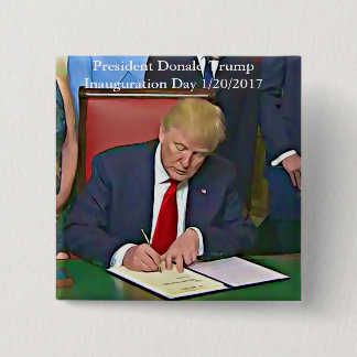 Badge Carré 5 Cm Bouton de signature de papiers du Président Donald