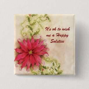 Badge Carré 5 Cm Bouton de solstice de poinsettia et de houx