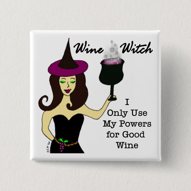 Badge Carré 5 Cm Bouton de sorcière de vin (Devant)